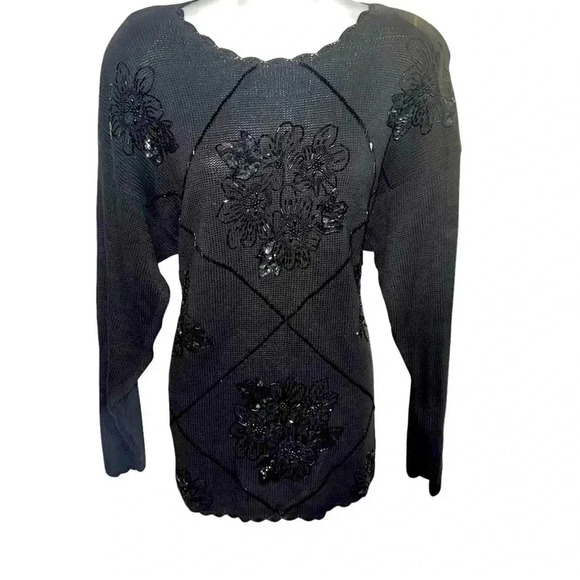 Vintage 80s bead sequin oversized pullover sweater Westwrn Connections L - Picture 1 of 9